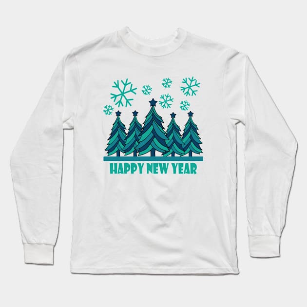 Happy New Year 2024 Tree Snowflakes Long Sleeve T-Shirt by Day81